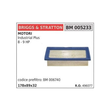 Filtre à air BRIGGS STRATTON tondeuse industrial plus 8 hp 9 hp 496077 | Newgardenstore.eu