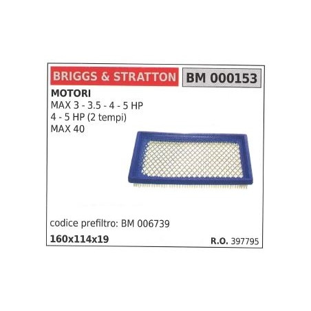 Filtre à air BRIGGS&STRATTON tondeuse MAX 3 3.5 4 5 HP | Newgardenstore.eu