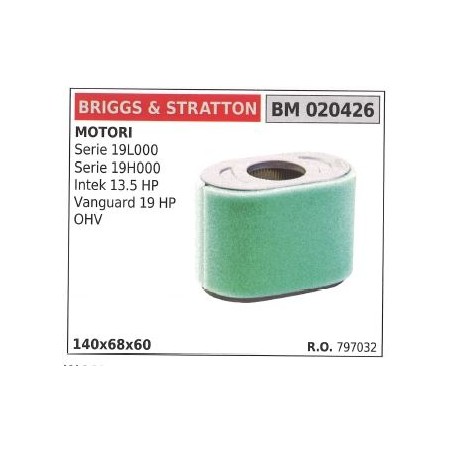 BRIGGS&STRATTON filtro de aire cortacésped SERIE 19L000 | Newgardenstore.eu