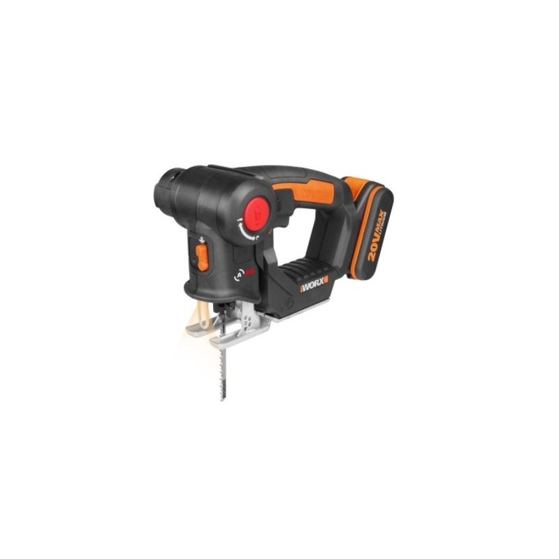 WORX WX550 cordless jigsaw with 2.0 Ah battery charger and 4 blades