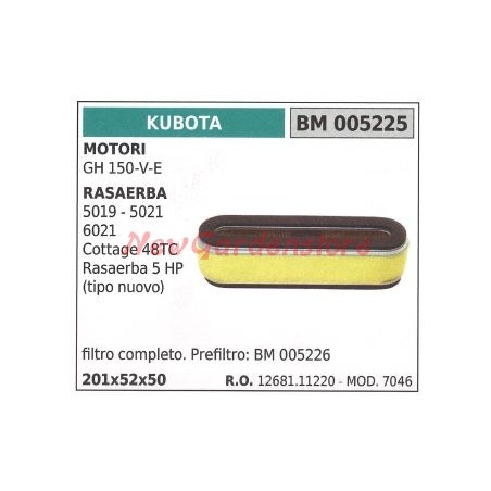 Filtro de aire KUBOTA motor tractor de césped GH 150-V-E 5019 5021 6021 COTTAGE 48TC 005225 | Newgardenstore.eu