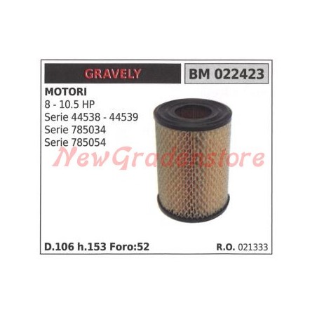 Air filter GRAVELY engine 8 - 10.5 HP series 44538 44539 022423 | Newgardenstore.eu