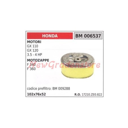 Filtro aria HONDA motore GX 110 120 3.5 e 4 HP motozappa F 340 360 17210ZE0882 | Newgardenstore.eu