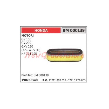 Filtro aria HONDA motori GV 150 200 GVX 120 HR 194 195 000139 | Newgardenstore.eu