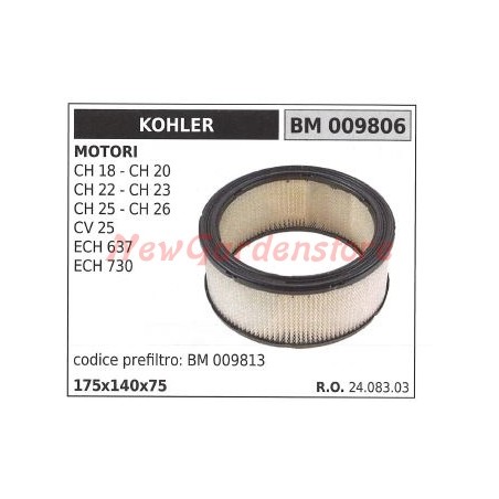 Filtro aria KOHLER trattorino rasaerba CH 16 20 22 23 26 26 CV 25 ECH 637 009806 | Newgardenstore.eu