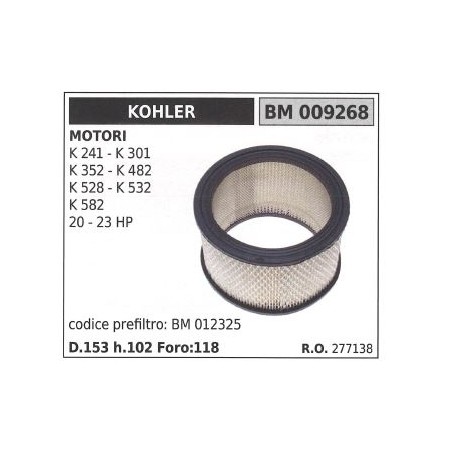 Filtro aria KOHLER trattorino rasaerba K 241 301 352 482 528 532 582 009268 | Newgardenstore.eu