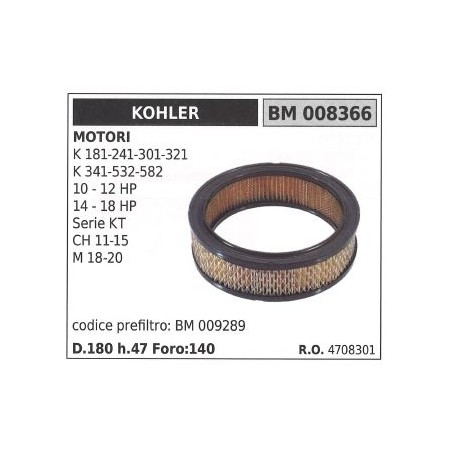 Filtro aria KOHLER trattorino rasaerba K 181 241 301 321 341 532 582 008366 | Newgardenstore.eu