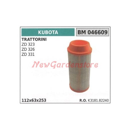 Filtro de aire motor KUBOTA tractor de césped ZD 323 326 331 046609 | Newgardenstore.eu