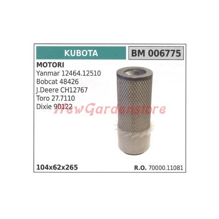 Filtro de aire KUBOTA motor Yanmar 12464.12510 Bobcat 48426 006775