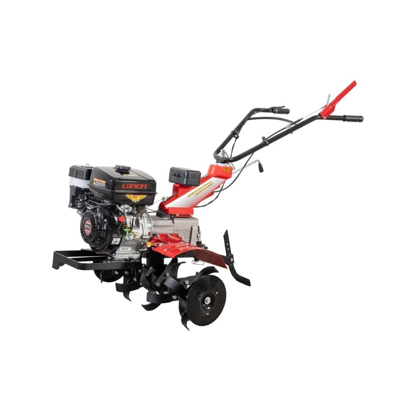 Motocultor rotativo MECCANICA BENASSI RL428 con motor de gasolina Loncin G270F y 4 velocidades.