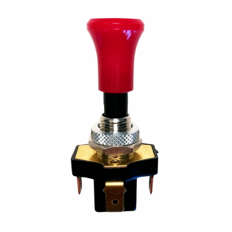 Interruttore tiretto con ritorno + pomolo rosso luminoso 12V no lampadina 55334