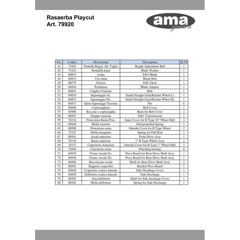 84847 - COMPLETE TRACTION FOR 79920 ORIGINAL AMA