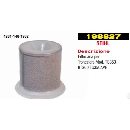 Filtro de aire para tronzadora TS360-BT360-TS350AVE STIHL 4201-140-1802 198827 | Newgardenstore.eu