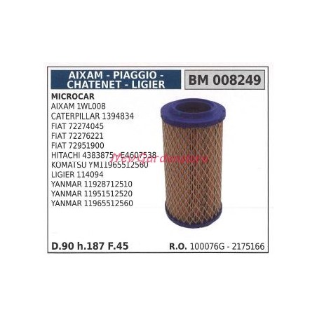 Air filter PIAGGIO engine microcar AIXAM 1WL008 FIAT 72274045 008249 | Newgardenstore.eu