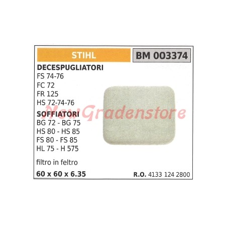 Filtre à air STIHL pour débroussailleuse FS 74 76 FC 72 FR125 pour soufflerie 003374 | Newgardenstore.eu