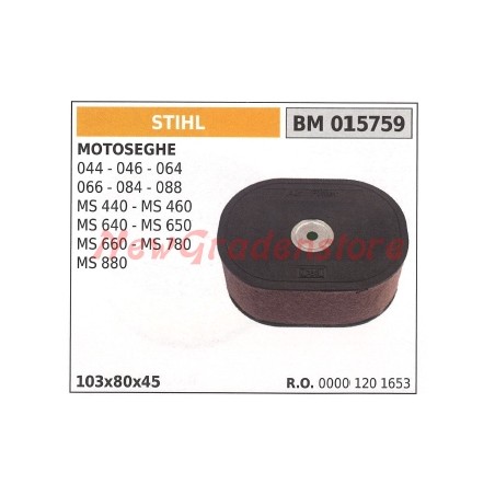 Filtro de aire STIHL para motosierra 044 046 064 066 084 088 MS 440 460 640 015759 | Newgardenstore.eu