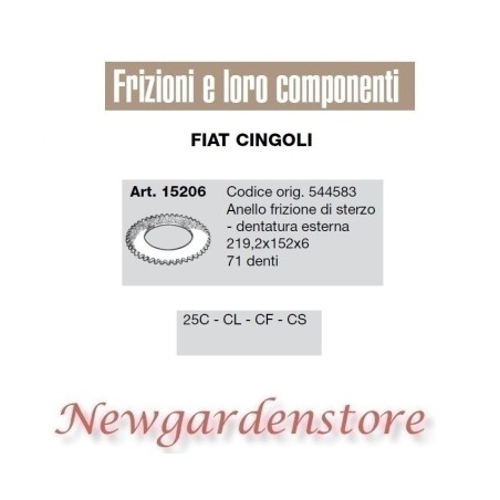 Steering clutch ring 15206 71 teeth FIAT CINGOLI 25C CL CF CS tractor | Newgardenstore.eu