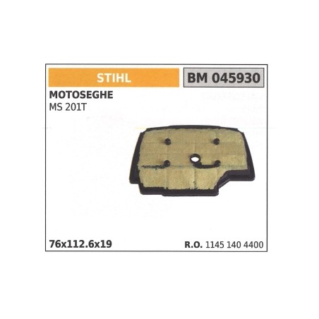 Filtro de aire STIHL para motosierra MS 201T 045930 1145-140-4400