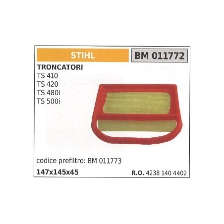 Filtre à air STIHL pour tronçonneuse TS 410 420 480i 500i 011772 | Newgardenstore.eu