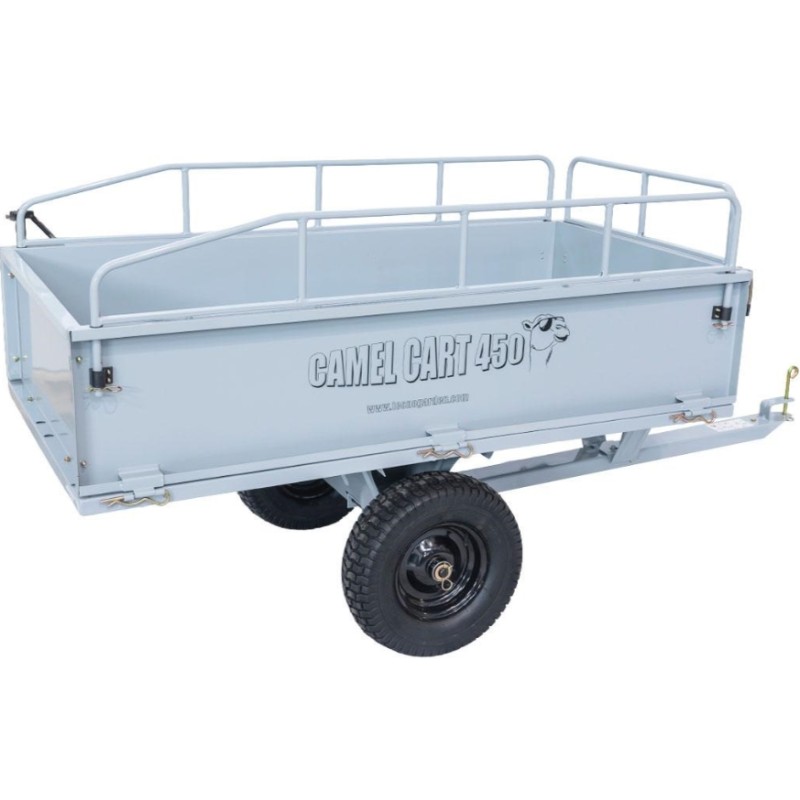 Metal tipping trailer for lawn tractor, including sides
