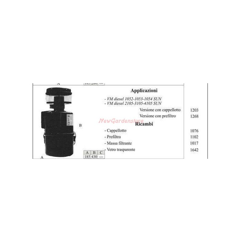 Oil filter for VM diesel walking tractor 1052 1053 1054 SUN 1203
