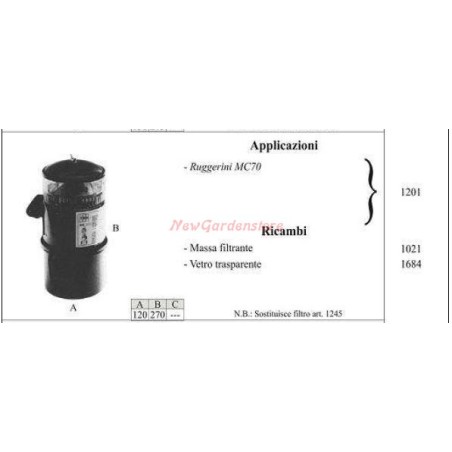 RUGGERINI oil filter for MC70 walking tractor 1201 | Newgardenstore.eu