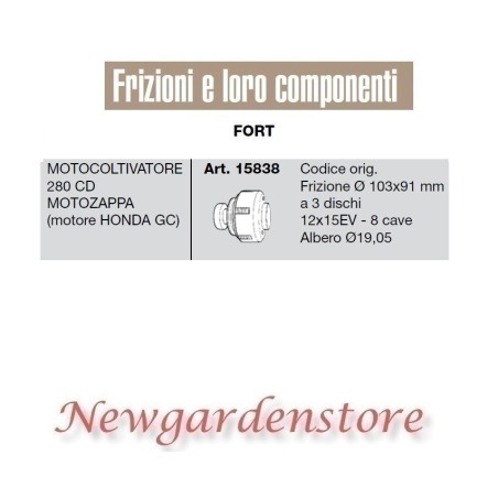 Embrayage 103x91 moteur motoculteur 280 CD compatible Honda GC FORT 15838 | Newgardenstore.eu