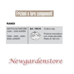 Frizione 15016 RANDI motocoltivatore 2500 3000 3500 4000 6000 JUNIOR 160mm