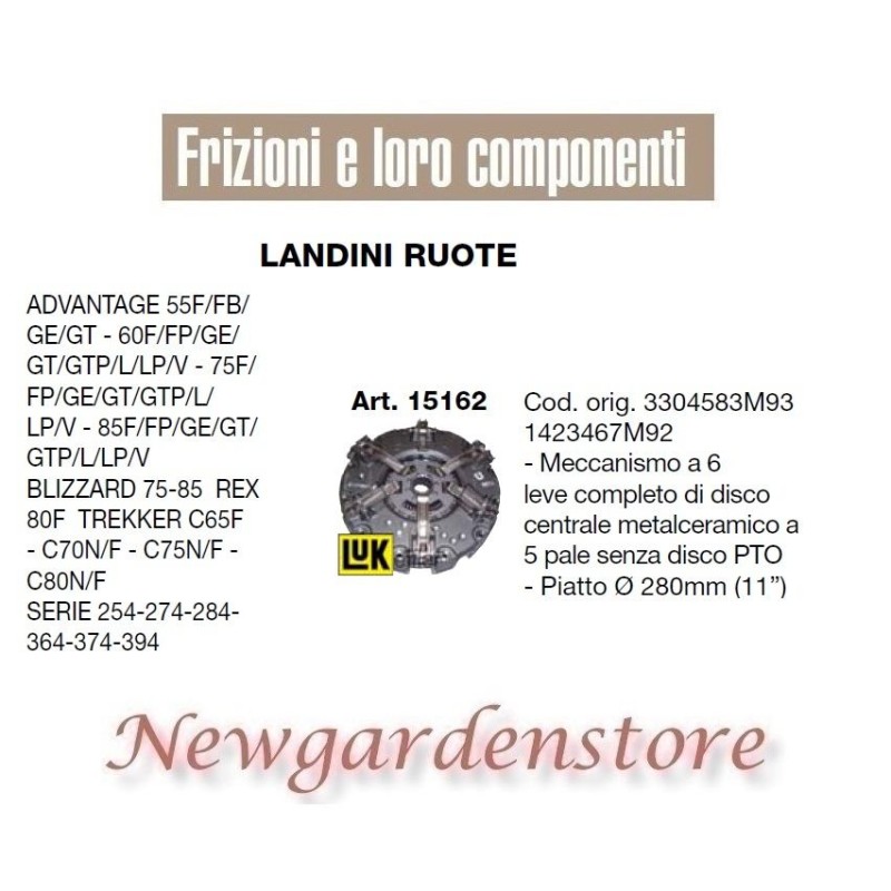 Kupplung 15162 280mm LANDINI RÄDER ADVANTAGE BLIZZARD 254 274 284 364 374