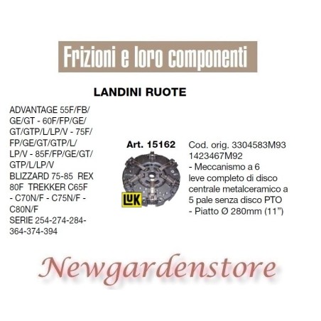 Embrayage 15162 280mm LANDINI WHEELS ADVANTAGE BLIZZARD 254 274 284 364 374 | Newgardenstore.eu