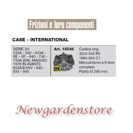 Embrayage 15546 tracteur CASE INTERNATIONAL série 33 533A 540 XE XF 640 840 933 | Newgardenstore.eu