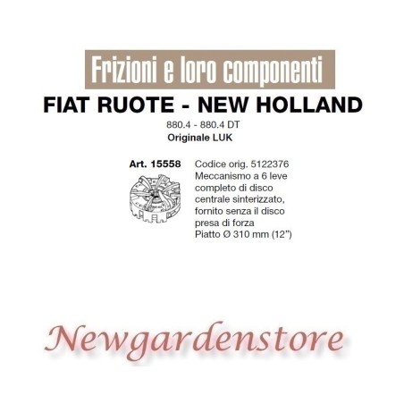 Embrayage à disque 6 leviers tracteur 880.4 880.4DT LUK 15558 FIAT NEW HOLLAND 5122376 | Newgardenstore.eu