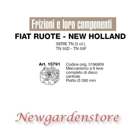 Embrayage à 6 leviers tracteur série TN 55 D F FIAT NEW HOLLAND 15791 280mm 5196809 | Newgardenstore.eu