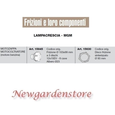 Embrayage à disque 12x15 motoculteur LAMPACRESCIA MGM moteur à essence | Newgardenstore.eu