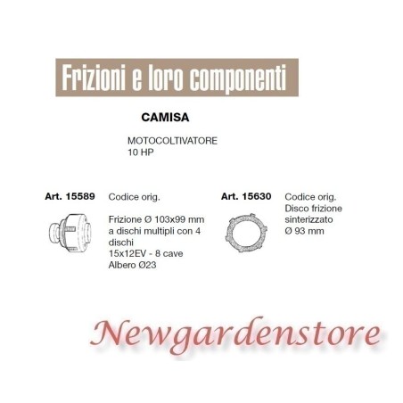 Frizione disco compatibile CAMISA MOTOCOLTIVATORE 10 HP 15589 15630 | Newgardenstore.eu