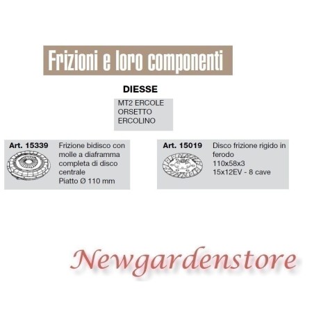 Frizione disco compatibile DIESSE MT2 ERCOLE ORSETTO ERCOLINO 15339 15019 | Newgardenstore.eu