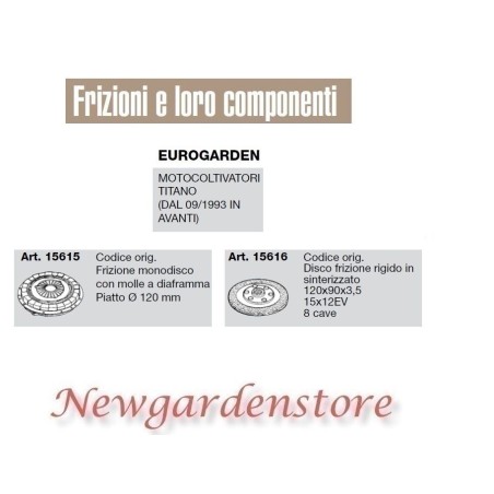 Frizione disco compatibile EUROGARDEN motocoltivatore titano 15615 15616 | Newgardenstore.eu