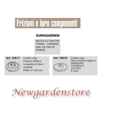 Frizione disco compatibile EUROGARDEN motocoltivatore titano caimano 15617 15616 | Newgardenstore.eu