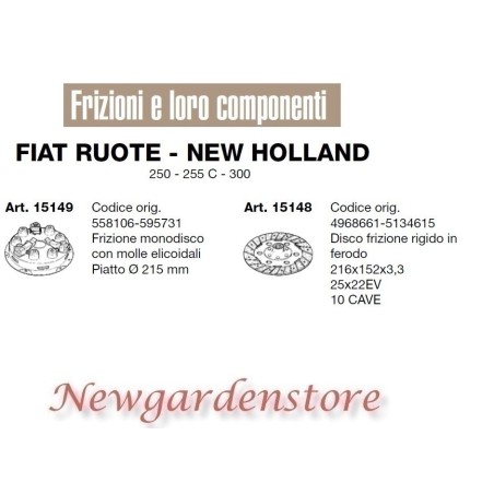 Frizione disco compatibile trattore 250 255C 300 FIAT RUOTE NEW HOLLAND 15149 | Newgardenstore.eu