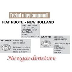 Disco de embrague RUEDAS FIAT NEW HOLLAND 25R 25RS 25CI 15149 15027 compatible 311 | Newgardenstore.eu
