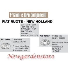 Disco de embrague RUEDAS FIAT NEW HOLLAND 25R 25RS 25CI 15149 15027 compatible 311