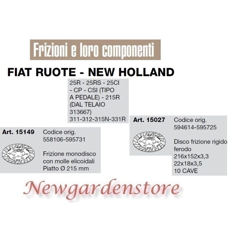 Frizione disco FIAT RUOTE NEW HOLLAND 25R 25RS 25CI 15149 15027 compatibile 311