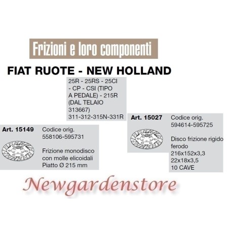 Disque d'embrayage FIAT WHEELS NEW HOLLAND 25R 25RS 25CI 15149 15027 compatible 311 | Newgardenstore.eu
