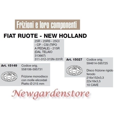 Frizione disco FIAT RUOTE NEW HOLLAND 25R 25RS 25CI 15149 15027 compatibile 311 | Newgardenstore.eu