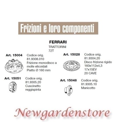 Frizione disco manicotto cuscinetto TRATTORINO 72T FERRARI 15004 15028 15051 | Newgardenstore.eu