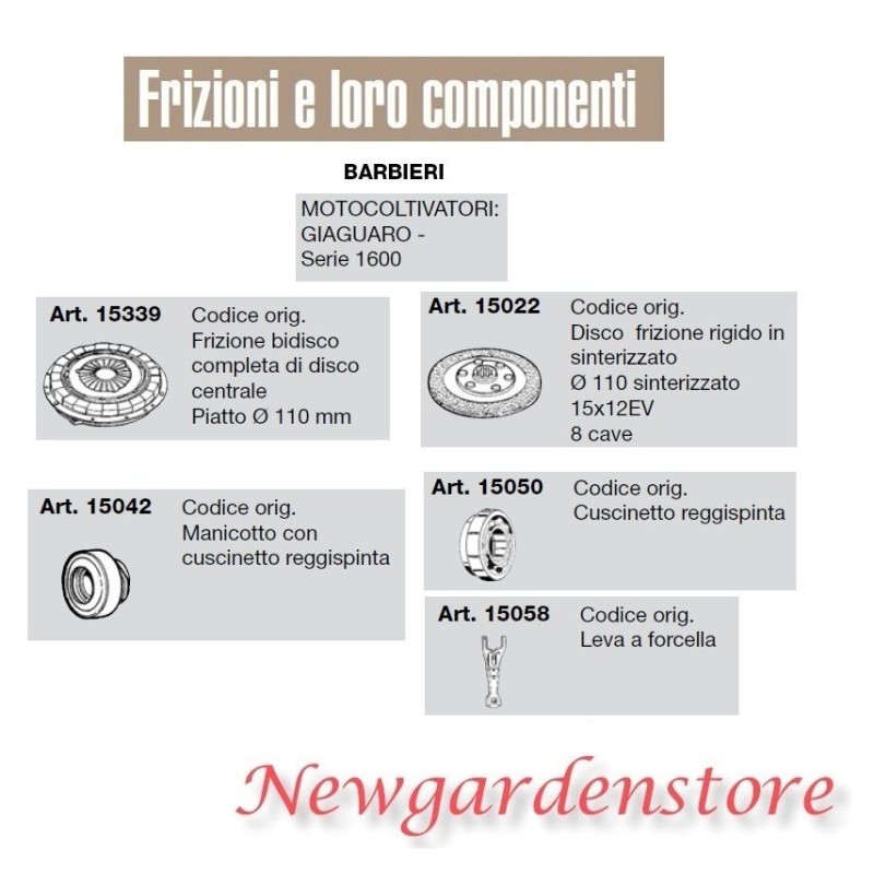 Embrayage disque douille roulement moteur cultivateur GIAGUARD 1600 BARBIERI