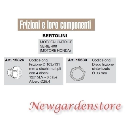 Embrayage à disque fritté moteur tondeuse série 408 honda BERTOLINI 15826 15630 | Newgardenstore.eu