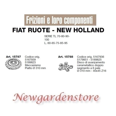 Disque d'embrayage tracteur série TL L.70 80 90 100 15787 FIAT WHEELS NEW HOLLAND | Newgardenstore.eu