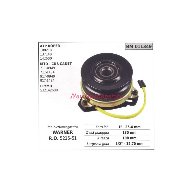 Electromagnetic clutch warner lawn mower ayp roper mtd 011349