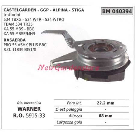 Electromagnetic clutch warner lawn mower castelgarden ggp stiga 040394 | Newgardenstore.eu